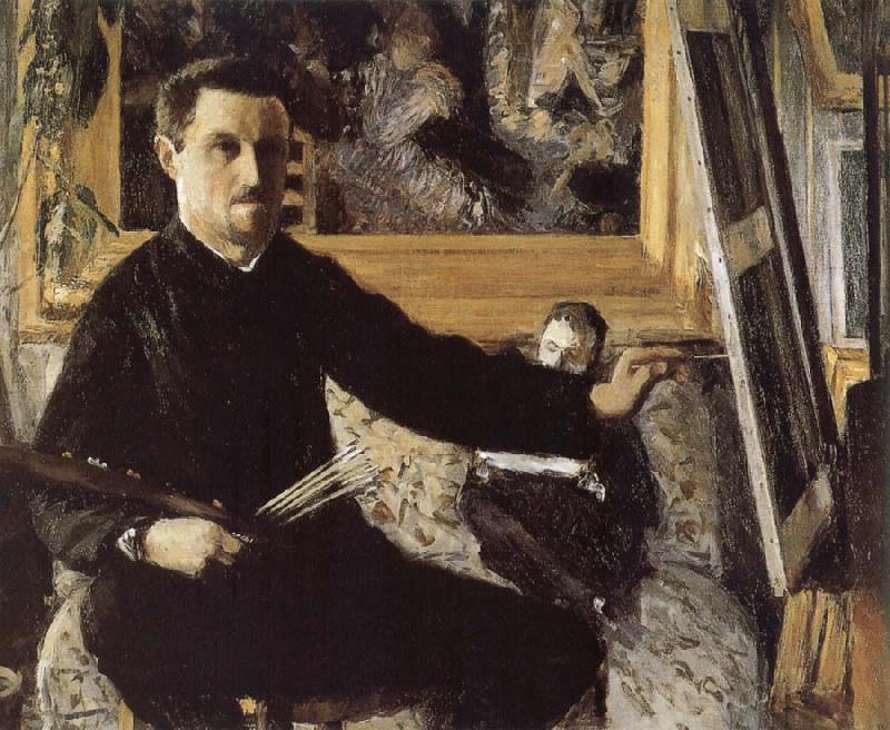Gustave Caillebotte The self-portrait in front of easel oil painting image